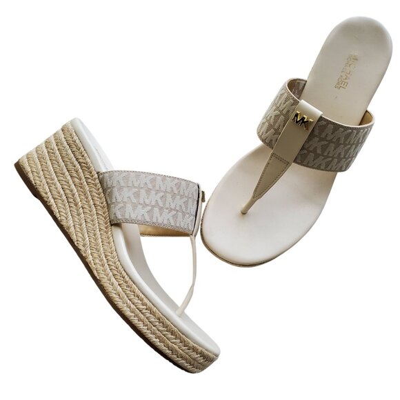 MICHAEL KORS NWT Verity Espadrille Wedge Sandals Natural MSRP $125 Size 7.5 - Picture 1 of 15